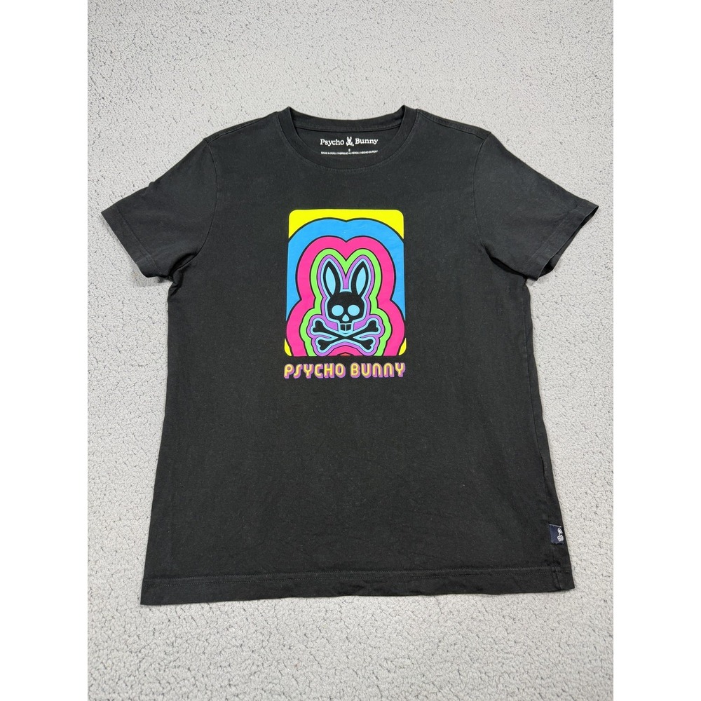 Psycho Bunny Shirt Mens Medium Black Psychedelic Skull Bunny Pima Cotton Tee